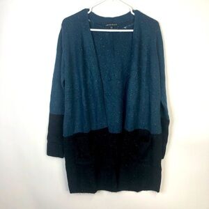 Love Ellie turquoise blue black confetti long sleeve open cardigan NWOT S
